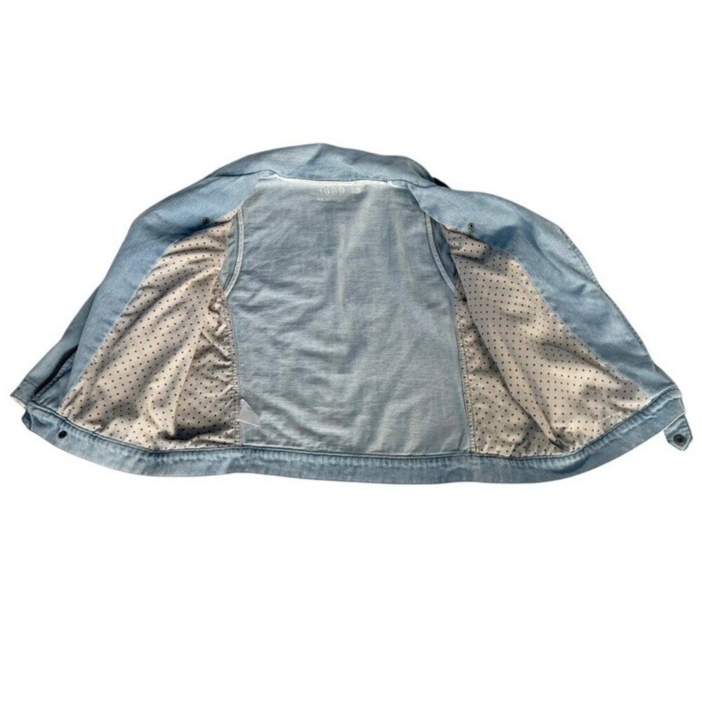 Gap 1969 Women's Sz L Denim Biker Jacket Asymmetrical Zip Beach Wash - Picture 10 of 11